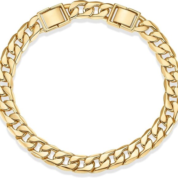 14K Gold Plated Chunky Curb Chain Anklet for Women | Lightweight Flat Curb Link - Picture 1 of 4